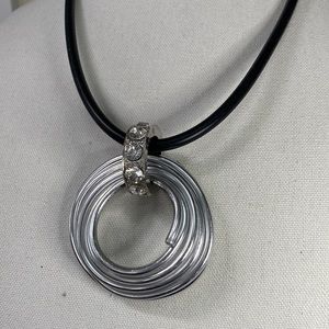 Modern aluminum swirl necklace with bling rhinestones